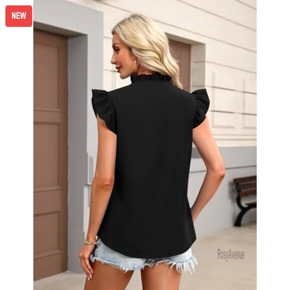 Loose Fit Ruffle Sleeve Lace Embroidered V Neck Blouse Tank Top - Picture 6 of 7